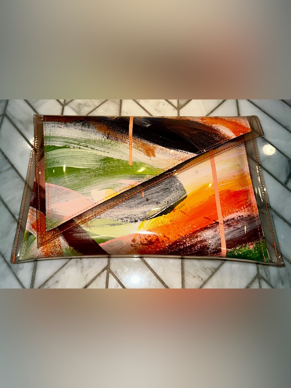 One of a kind hand painted Tiff Manuel clutch purse